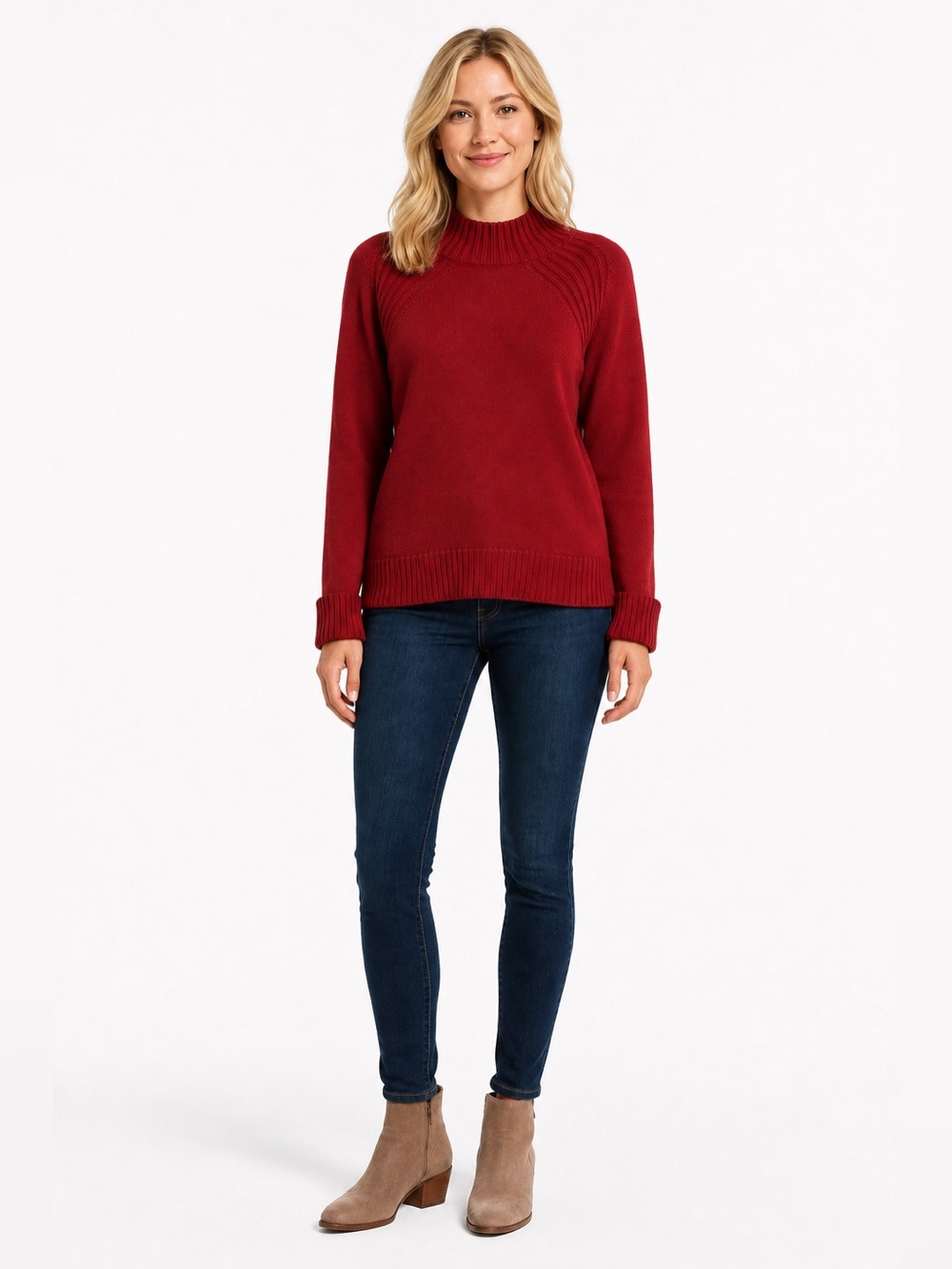 Jones New York Women’s PM Petite Medium Burgundy Mock Neck Ribbed Sweater NWOT